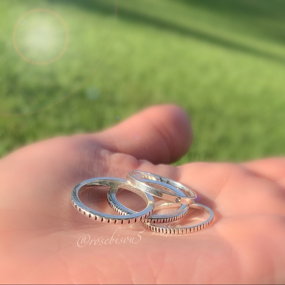 🌙🆕Simulated Diamond Boho Silver Stacking Rings - Picture 6 of 7